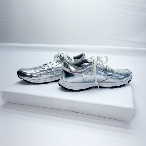 Sam Edelman Soft Silver Metallic Leather Lace-Up Sneakers, Size 7.5 New - Picture 7 of 7